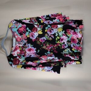 NY Collection Black Floral Swing Top - Pink & Green Print
